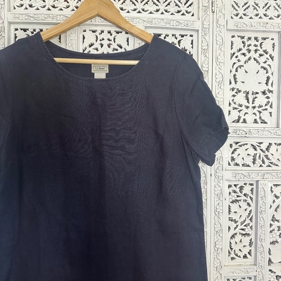 LL Bean 100% Linen Short Sleeve Knee Length Shift Dress Sz Large - Picture 4 of 6